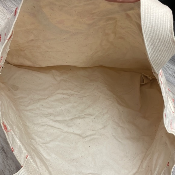 Birds n Bees Cream & Red Strawberry Patch Print Open Canvas Tote - Picture 5 of 8